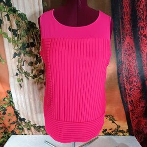 NWT Calvin Klein Sz 0X Hot Pink Ribbed Pleated Sleeveless Knit Tank Top
